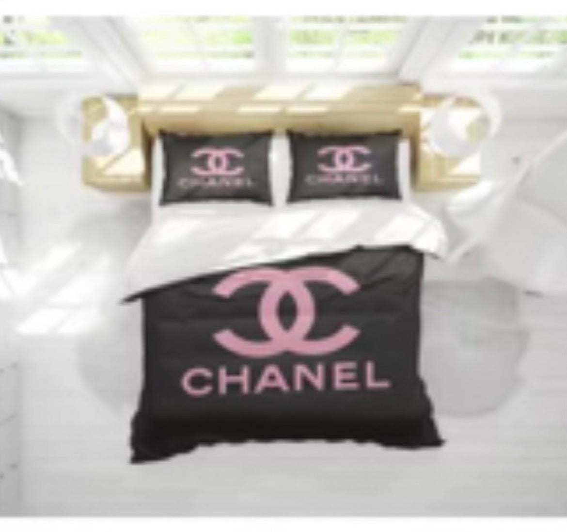 Pink Chanel-Inspired Luxury Print Bedding Set – Soft Glam Boutique 3-Piece Queen Set